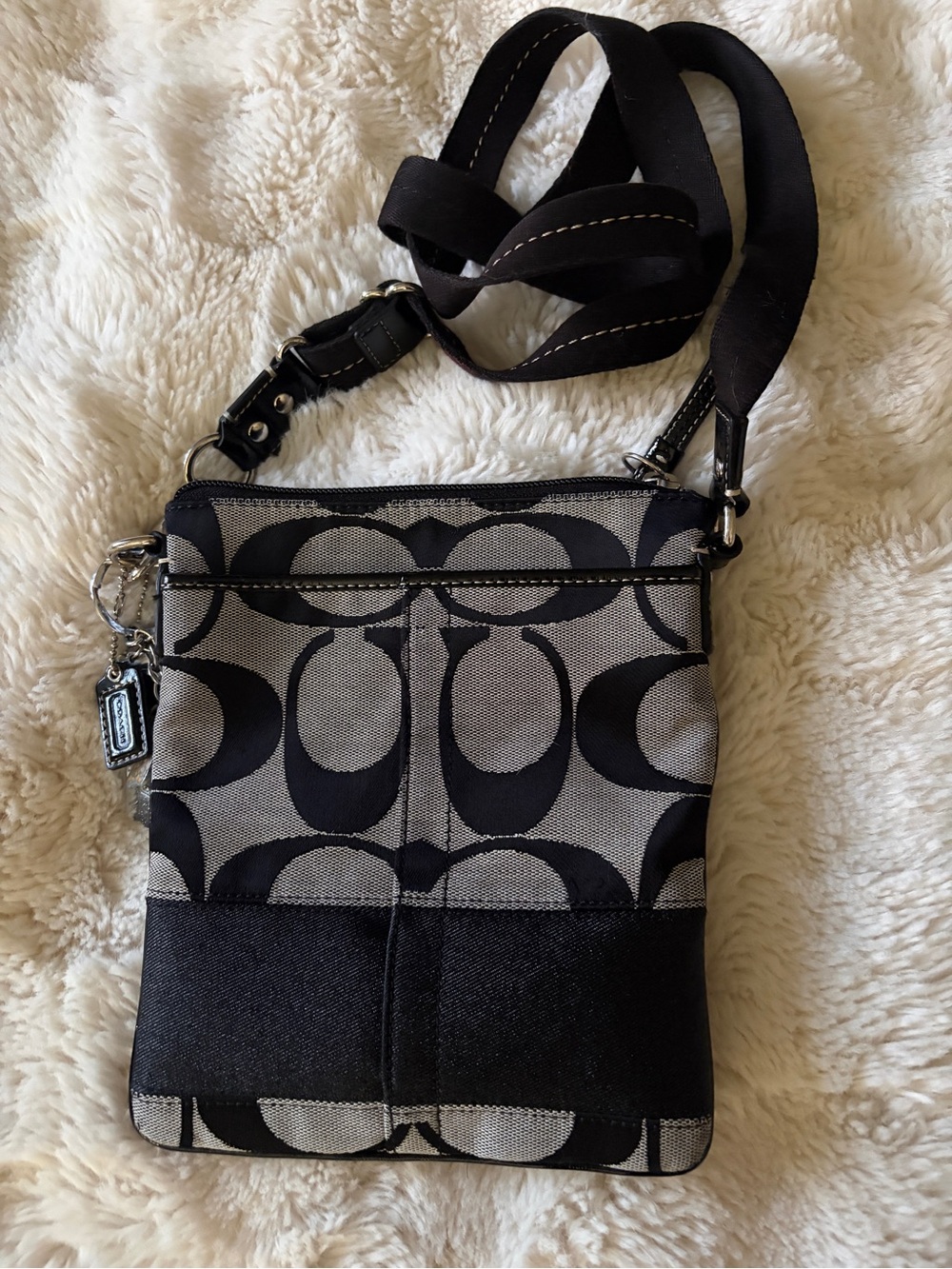 Coach Black and Gray Signature Canvas Crossbody Bag